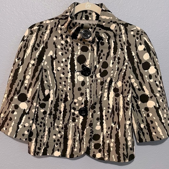 Trina Turk Boxy Gray White Black Lined Crop Blazer Jacket - Picture 1 of 8